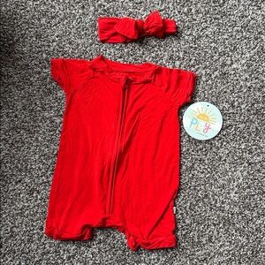 Little Sleepies Bright Red Shorty Zippy with Headband